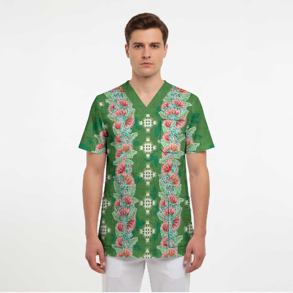 Hawaii Ohia Lehua Scrub Top Tropical Vibes Green