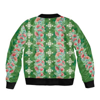 Hawaii Ohia Lehua Sleeve Zip Bomber Jacket Tropical Vibes Green