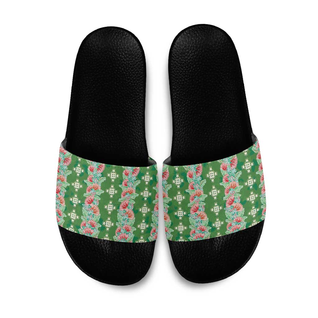 Hawaii Ohia Lehua Slide Sandals Tropical Vibes Green
