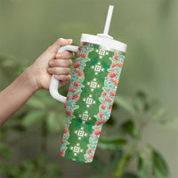 Hawaii Ohia Lehua Tumbler With Handle Tropical Vibes Green