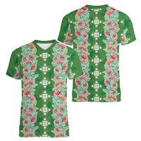 Hawaii Ohia Lehua Women V-Neck T-Shirt Tropical Vibes Green