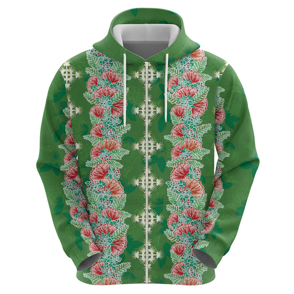 Hawaii Ohia Lehua Zip Hoodie Tropical Vibes Green LT05 - Polynesian Pride