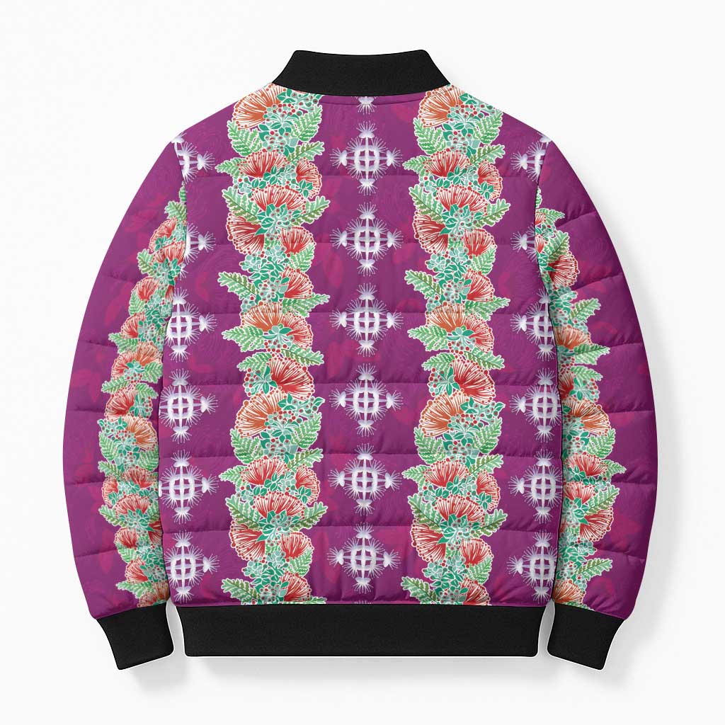 Hawaii Ohia Lehua Bomber Puffer Jacket Tropical Vibes Fuchsia