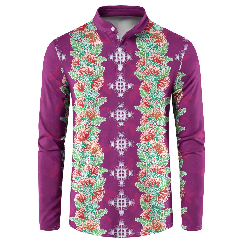 Hawaii Ohia Lehua Button Sweatshirt Tropical Vibes Fuchsia