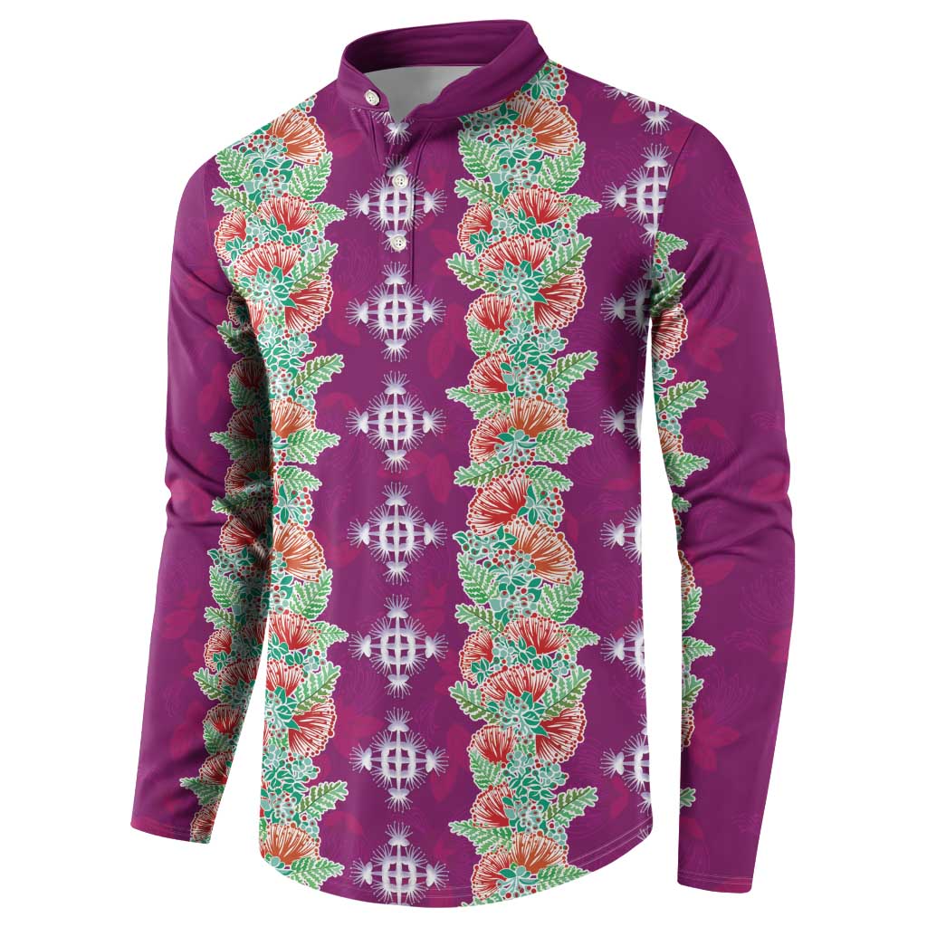 Hawaii Ohia Lehua Button Sweatshirt Tropical Vibes Fuchsia