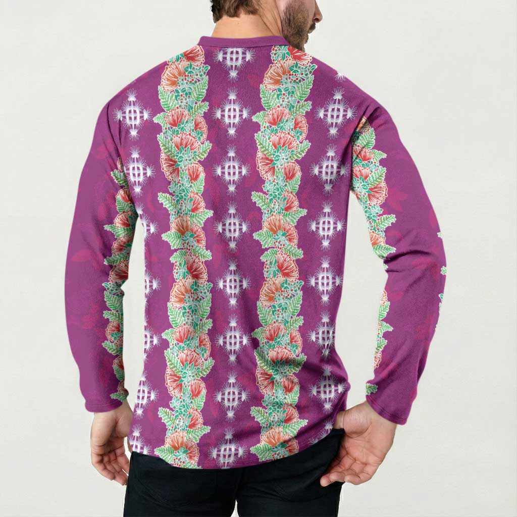 Hawaii Ohia Lehua Button Sweatshirt Tropical Vibes Fuchsia
