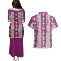 Hawaii Ohia Lehua Couples Matching Puletasi and Hawaiian Shirt Tropical Vibes Fuchsia