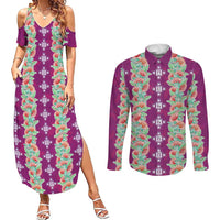 Hawaii Ohia Lehua Couples Matching Summer Maxi Dress and Long Sleeve Button Shirt Tropical Vibes Fuchsia