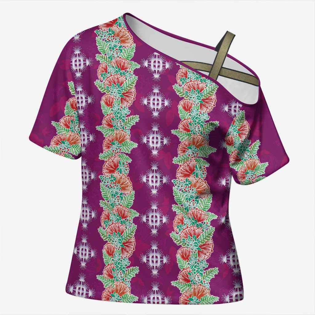 Hawaii Ohia Lehua Cross Shoulder Shirt Tropical Vibes Fuchsia LT05 Female Fuchsia - Polynesian Pride