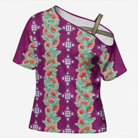 Hawaii Ohia Lehua Cross Shoulder Shirt Tropical Vibes Fuchsia LT05 Female Fuchsia - Polynesian Pride