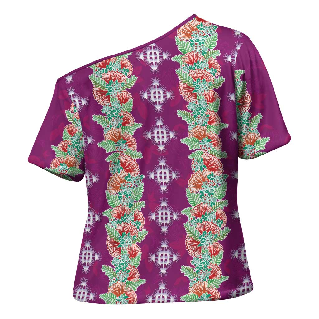 Hawaii Ohia Lehua Cross Shoulder Shirt Tropical Vibes Fuchsia LT05 - Polynesian Pride