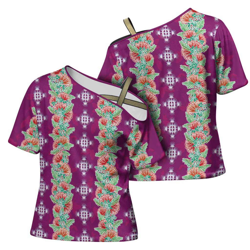 Hawaii Ohia Lehua Cross Shoulder Shirt Tropical Vibes Fuchsia LT05 - Polynesian Pride