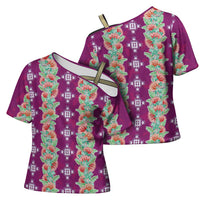 Hawaii Ohia Lehua Cross Shoulder Shirt Tropical Vibes Fuchsia LT05 - Polynesian Pride