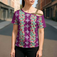 Hawaii Ohia Lehua Cross Shoulder Shirt Tropical Vibes Fuchsia LT05 - Polynesian Pride
