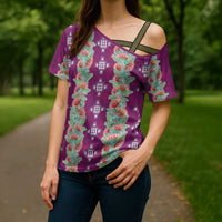 Hawaii Ohia Lehua Cross Shoulder Shirt Tropical Vibes Fuchsia LT05 - Polynesian Pride