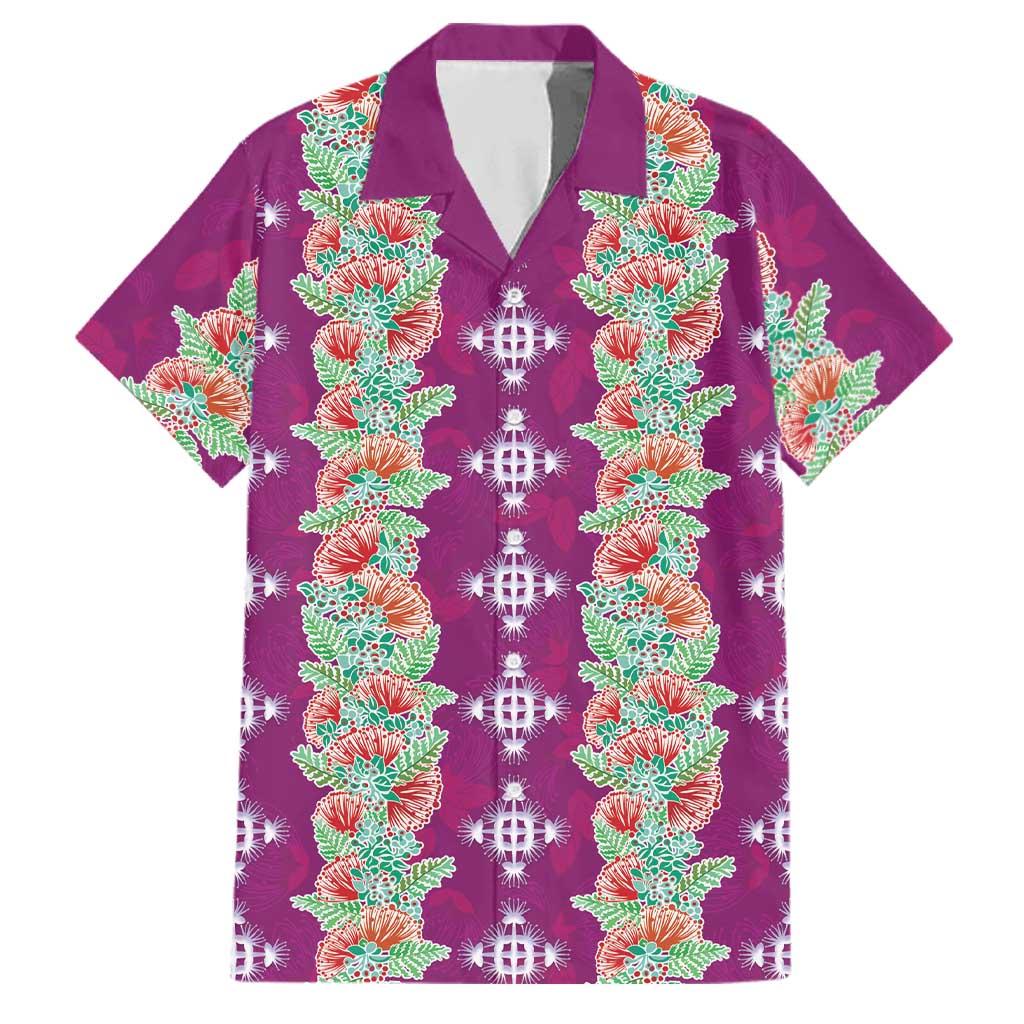 Hawaii Ohia Lehua Family Matching Off Shoulder Maxi Dress and Hawaiian Shirt Tropical Vibes Fuchsia