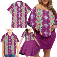 Hawaii Ohia Lehua Family Matching Off Shoulder Short Dress and Hawaiian Shirt Tropical Vibes Fuchsia
