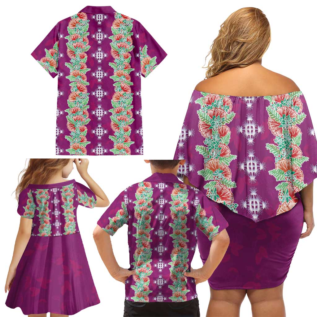 Hawaii Ohia Lehua Family Matching Off Shoulder Short Dress and Hawaiian Shirt Tropical Vibes Fuchsia