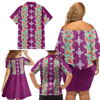 Hawaii Ohia Lehua Family Matching Off Shoulder Short Dress and Hawaiian Shirt Tropical Vibes Fuchsia