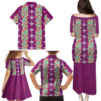 Hawaii Ohia Lehua Family Matching Puletasi and Hawaiian Shirt Tropical Vibes Fuchsia