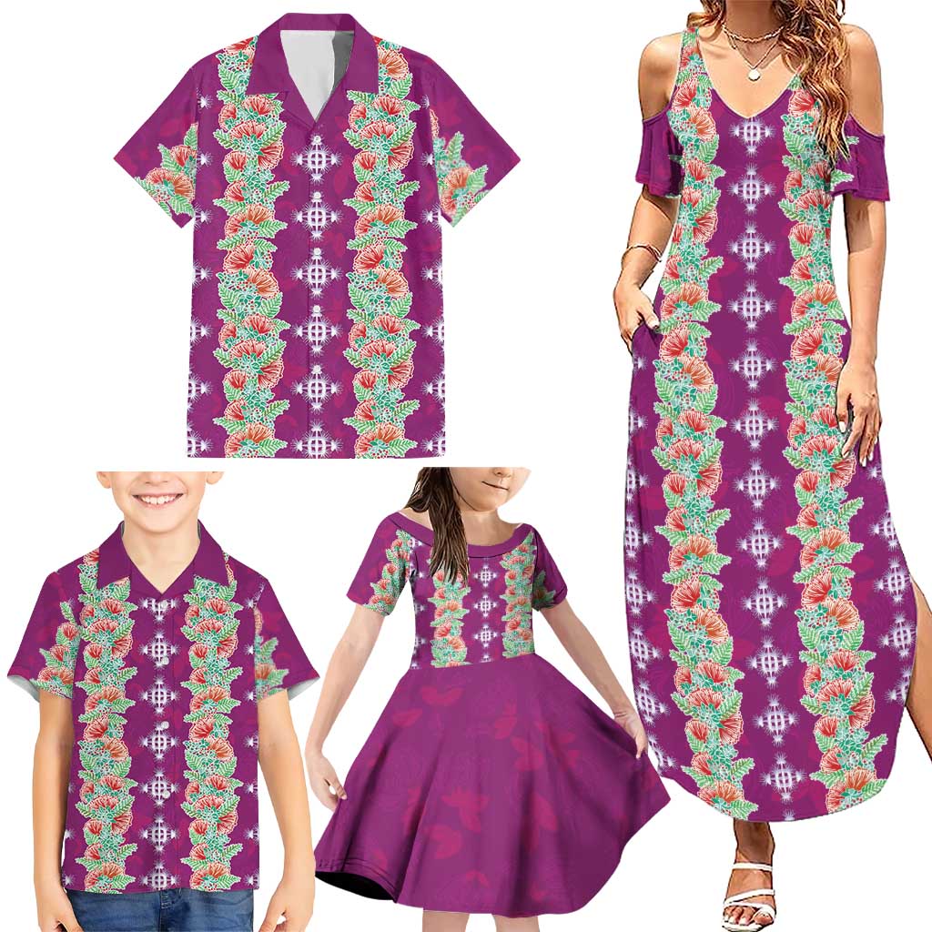 Hawaii Ohia Lehua Family Matching Summer Maxi Dress and Hawaiian Shirt Tropical Vibes Fuchsia
