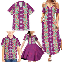 Hawaii Ohia Lehua Family Matching Summer Maxi Dress and Hawaiian Shirt Tropical Vibes Fuchsia