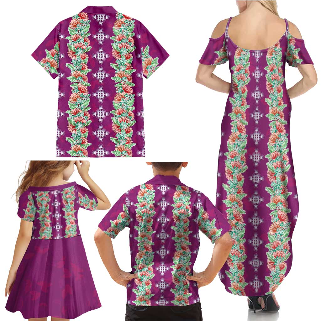 Hawaii Ohia Lehua Family Matching Summer Maxi Dress and Hawaiian Shirt Tropical Vibes Fuchsia