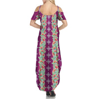 Hawaii Ohia Lehua Family Matching Summer Maxi Dress and Hawaiian Shirt Tropical Vibes Fuchsia