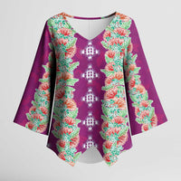 Hawaii Ohia Lehua Kimono Sleeve Blouse Tropical Vibes Fuchsia LT05 Female Fuchsia - Polynesian Pride
