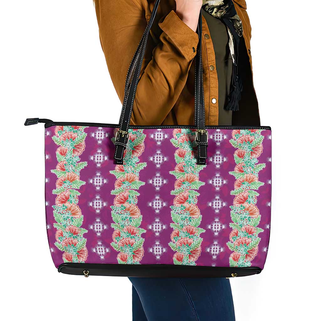 Hawaii Ohia Lehua Leather Tote Bag Tropical Vibes Fuchsia