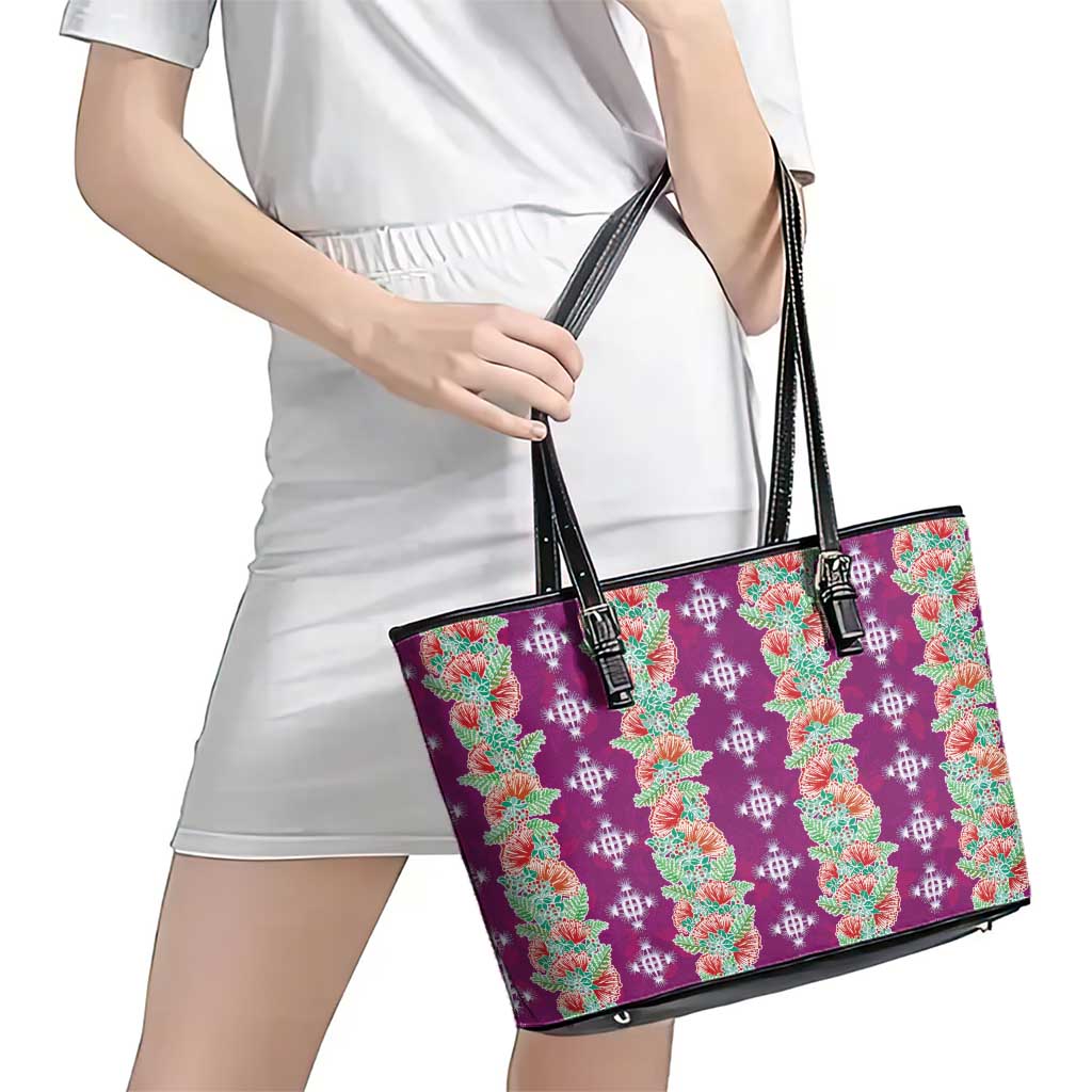 Hawaii Ohia Lehua Leather Tote Bag Tropical Vibes Fuchsia