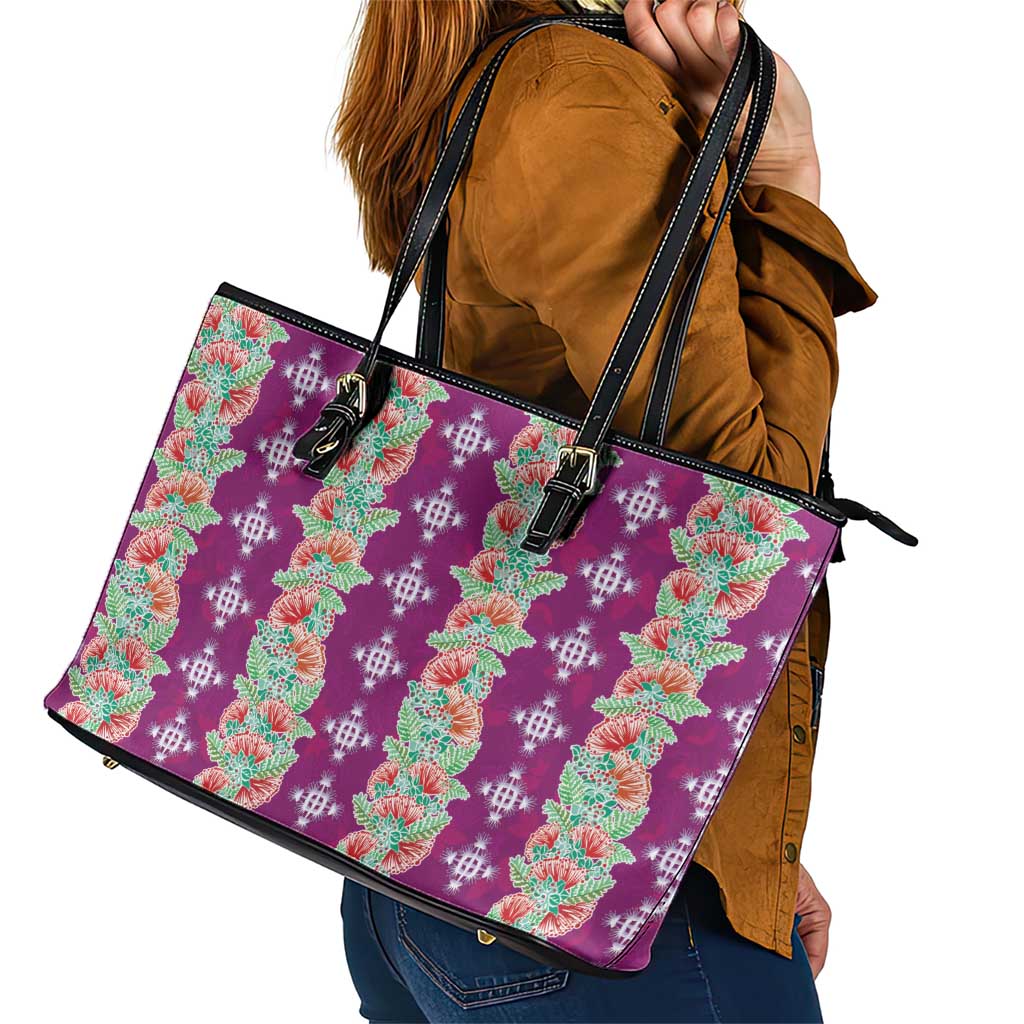 Hawaii Ohia Lehua Leather Tote Bag Tropical Vibes Fuchsia
