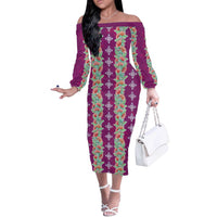 Hawaii Ohia Lehua Off The Shoulder Long Sleeve Dress Tropical Vibes Fuchsia LT05 Women Fuchsia - Polynesian Pride