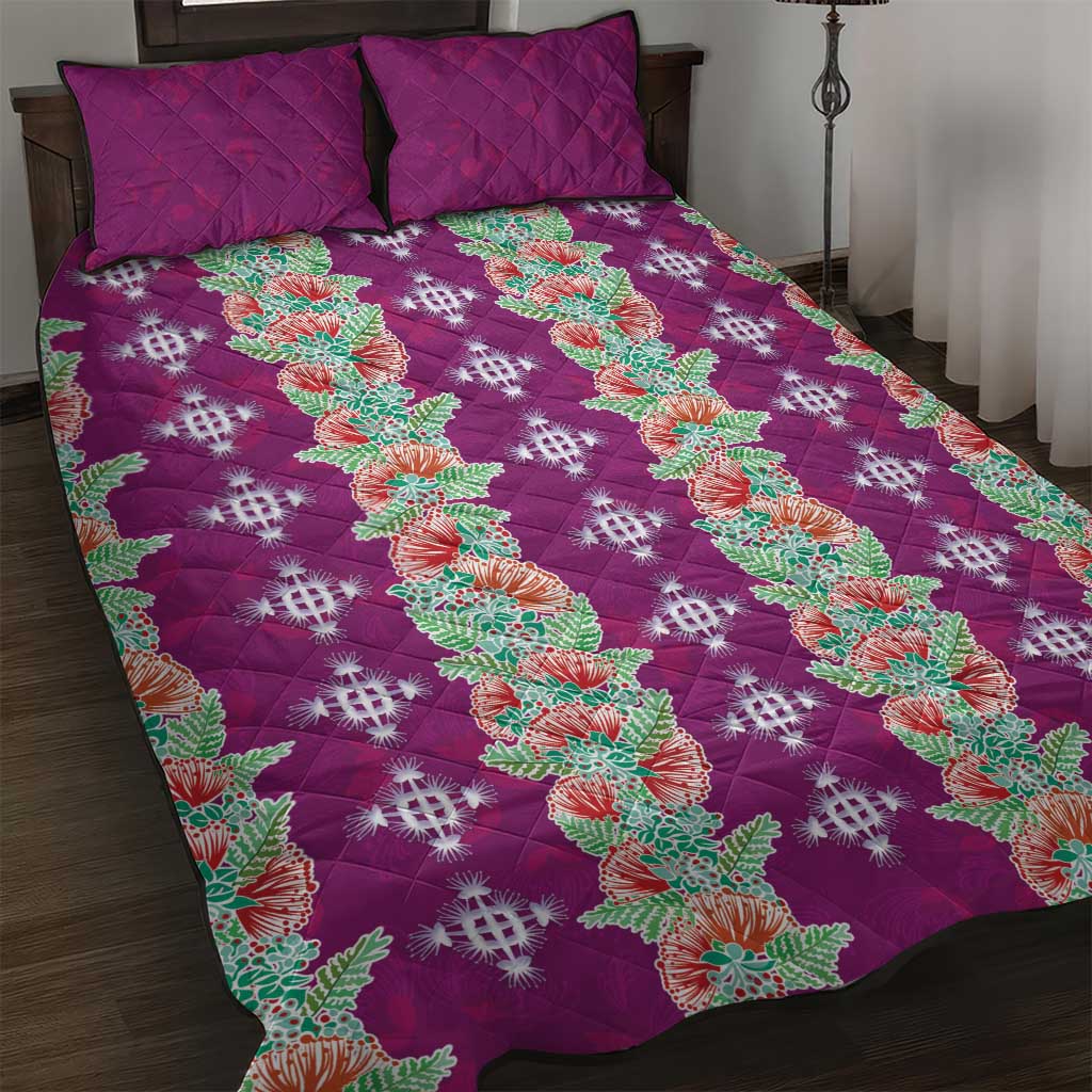 Hawaii Ohia Lehua Quilt Bed Set Tropical Vibes Fuchsia