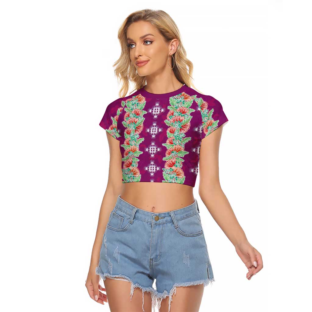 Hawaii Ohia Lehua Raglan Cropped T Shirt Tropical Vibes Fuchsia
