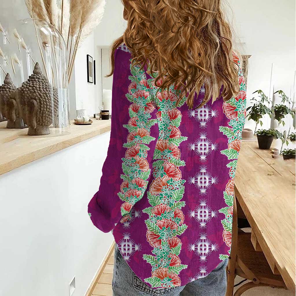 Hawaii Ohia Lehua Women Casual Shirt Tropical Vibes Fuchsia LT05 - Polynesian Pride