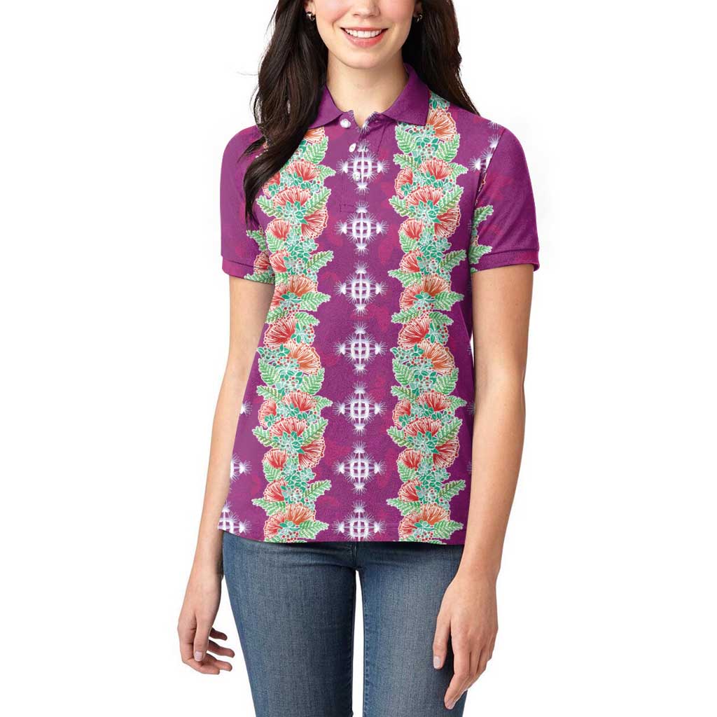 Hawaii Ohia Lehua Women Polo Shirt Tropical Vibes Fuchsia
