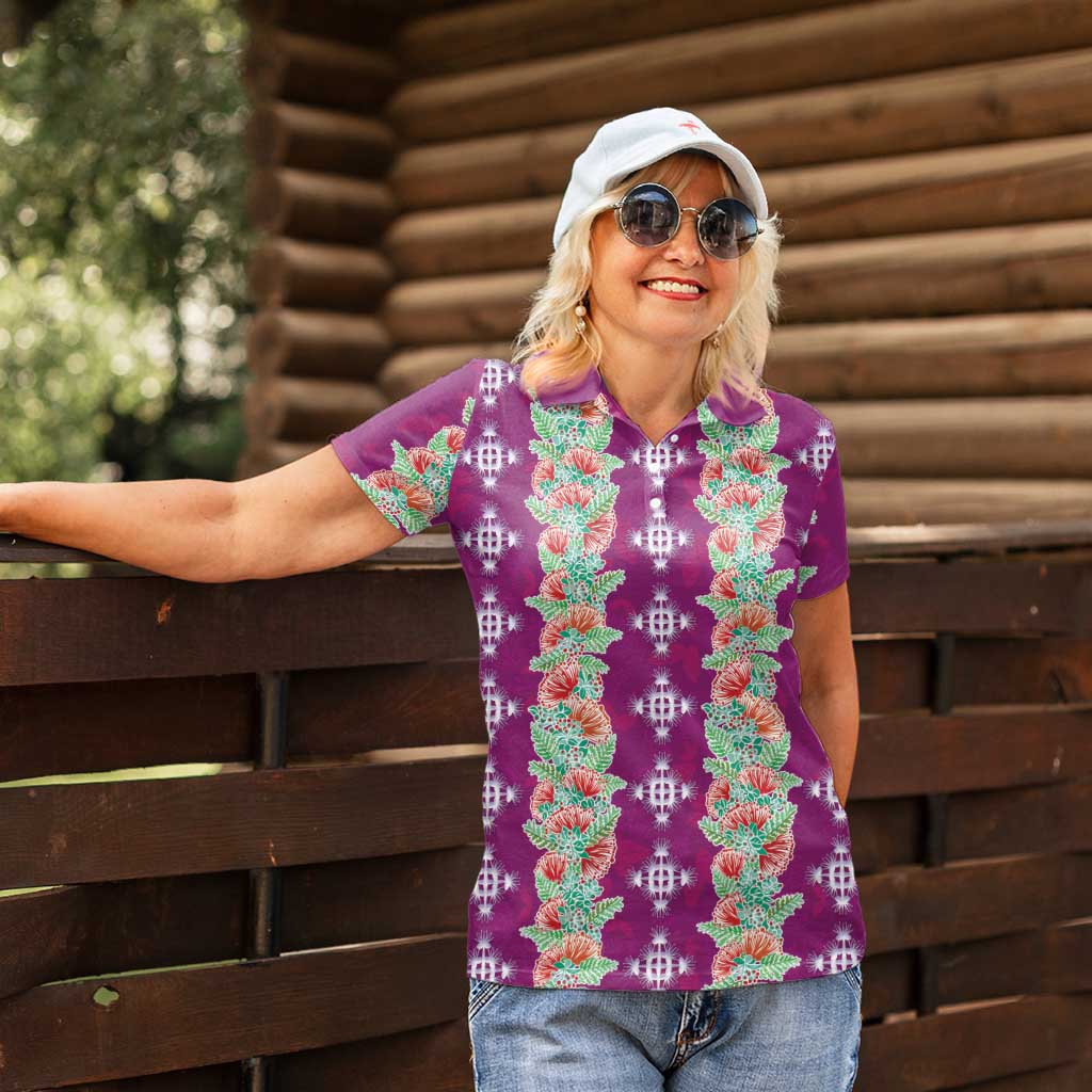 Hawaii Ohia Lehua Women Polo Shirt Tropical Vibes Fuchsia