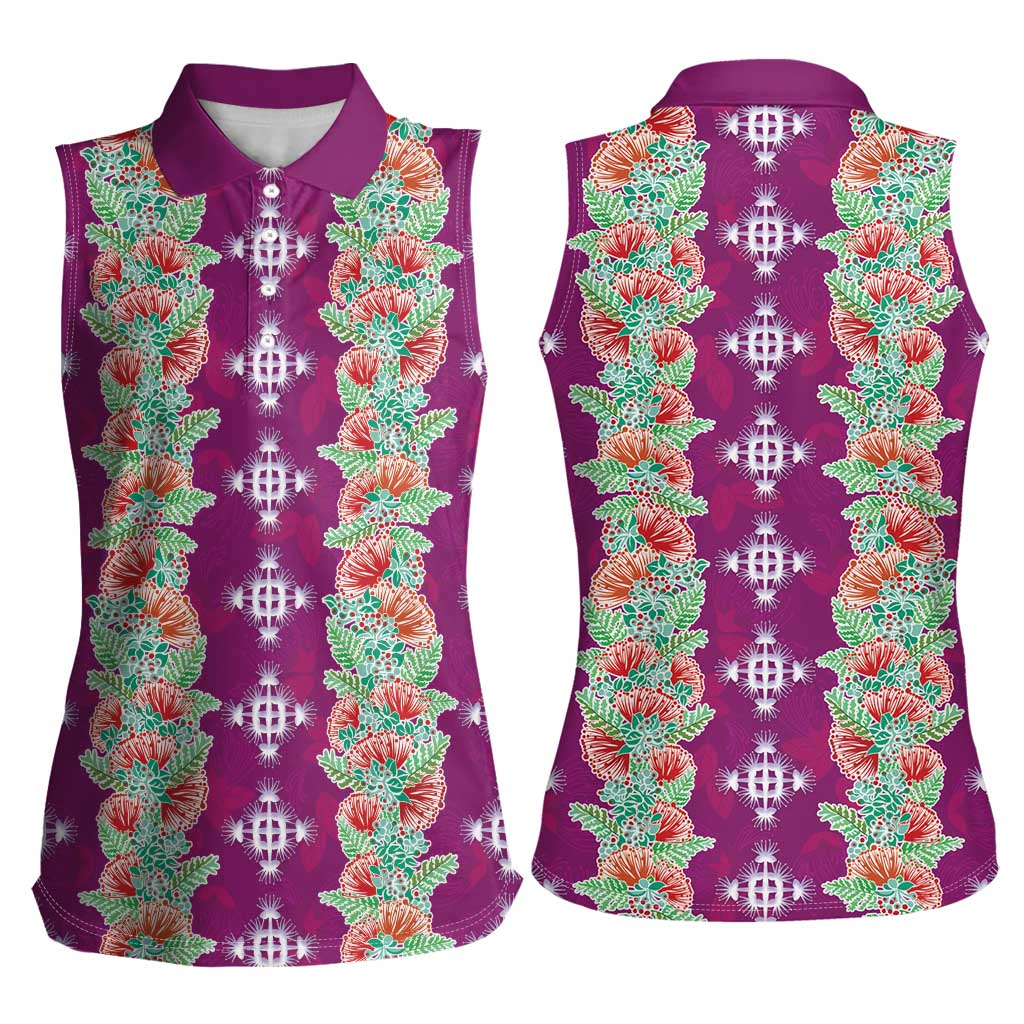 Hawaii Ohia Lehua Women Sleeveless Polo Shirt Tropical Vibes Fuchsia