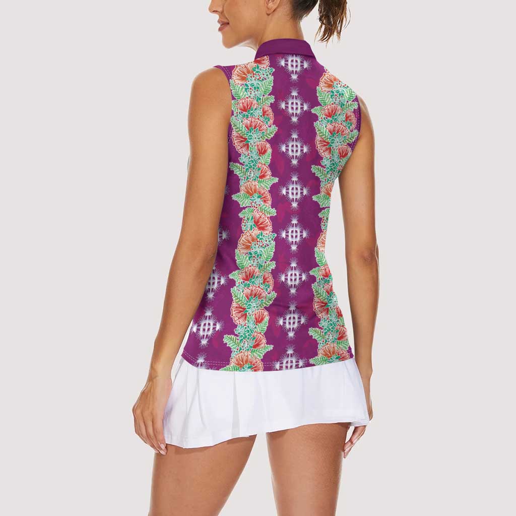 Hawaii Ohia Lehua Women Sleeveless Polo Shirt Tropical Vibes Fuchsia