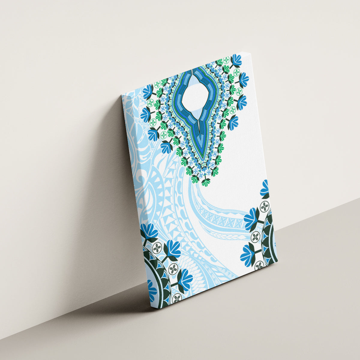 Africa Dashiki Canvas Wall Art With Polynesian Pattern Blue Version