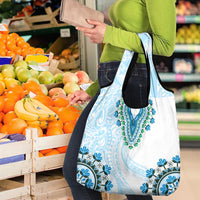 Africa Dashiki Grocery Bag With Polynesian Pattern Blue Version