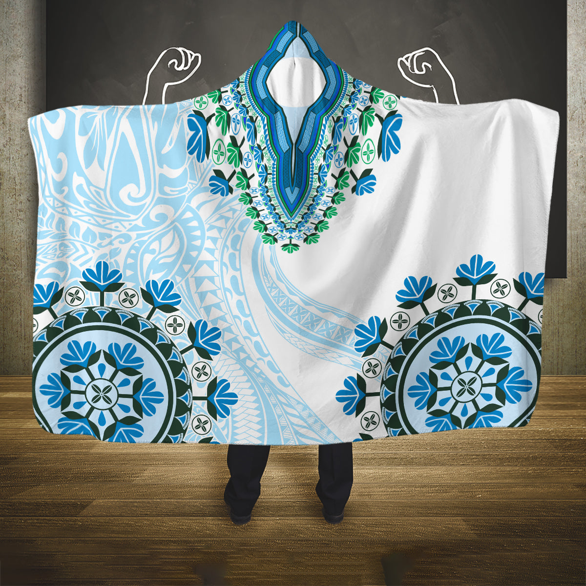 Africa Dashiki Hooded Blanket With Polynesian Pattern Blue Version LT05 One Size Blue - Polynesian Pride