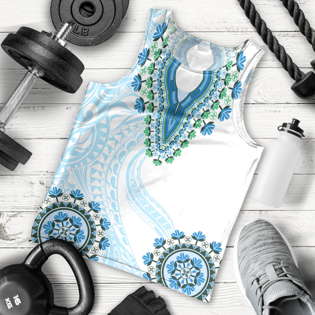 Africa Dashiki Men Tank Top With Polynesian Pattern Blue Version LT05 - Polynesian Pride