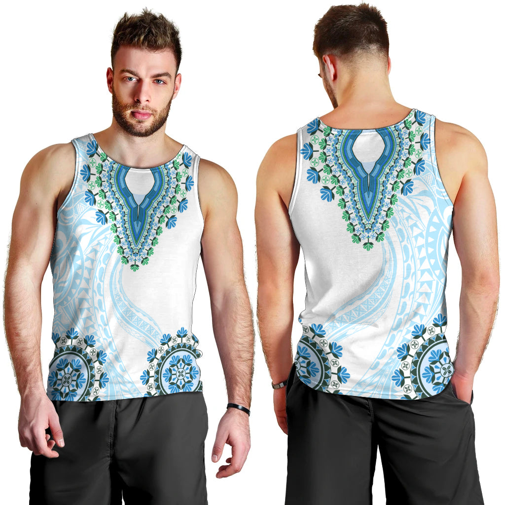 Africa Dashiki Men Tank Top With Polynesian Pattern Blue Version LT05 - Polynesian Pride