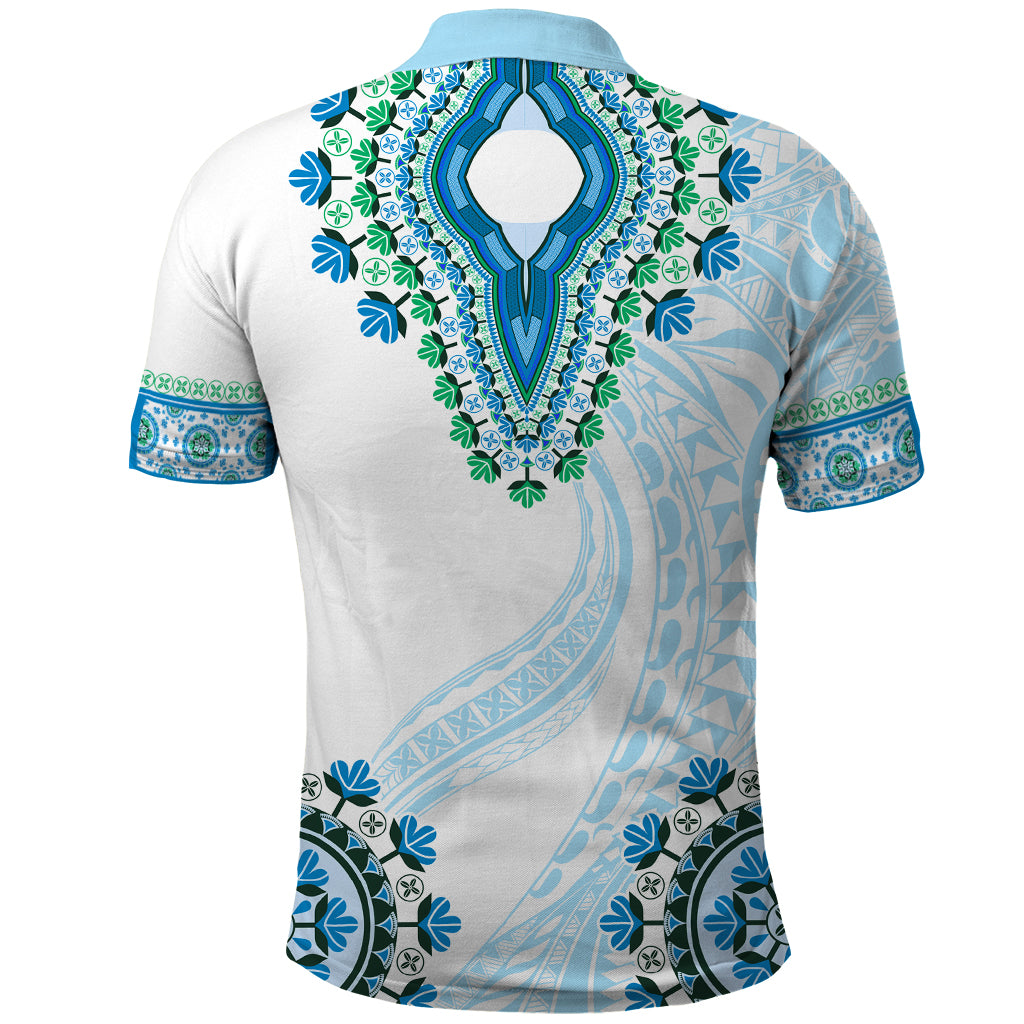 Africa Dashiki Polo Shirt With Polynesian Pattern Blue Version LT05 - Polynesian Pride