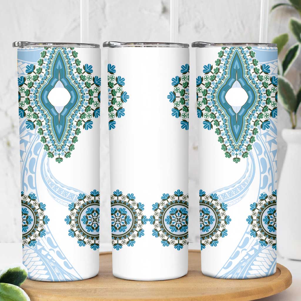 Africa Dashiki Skinny Tumbler With Polynesian Pattern Blue Version