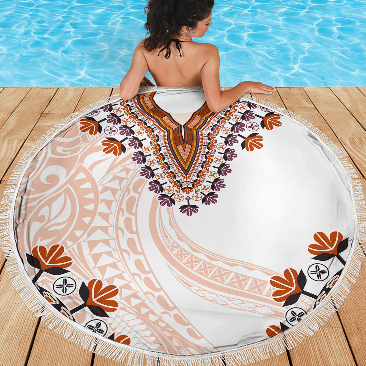 Africa Dashiki Beach Blanket With Polynesian Pattern Beige Version