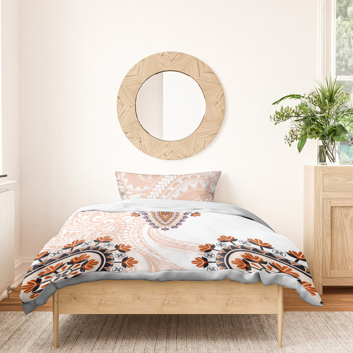 Africa Dashiki Bedding Set With Polynesian Pattern Beige Version
