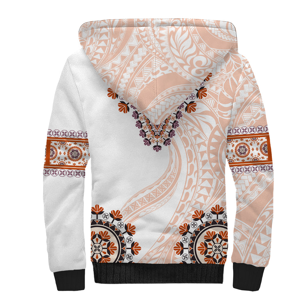 Africa Dashiki Sherpa Hoodie With Polynesian Pattern Beige Version LT05 - Polynesian Pride